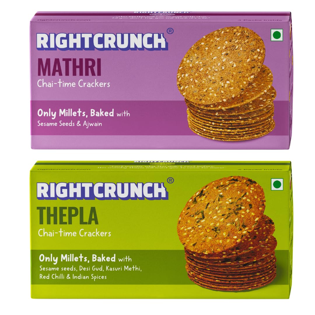 RIGHTCRUNCH Millet Crackers Combo - Gluten-free, Baked, Healthy snacks for Chai time - Mathri, Thepla Pack of 2-360g (B0D8WNJDBF) Amazon Price History, Amazon Price Tracker