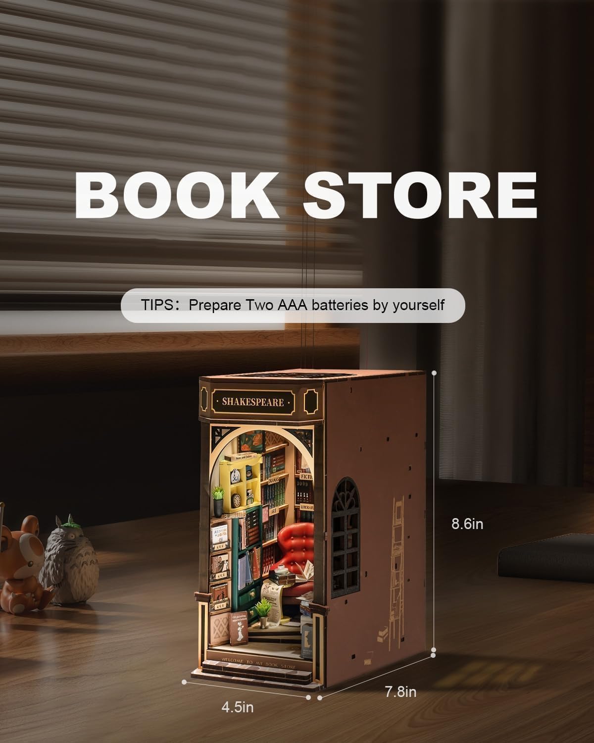 ROWOOD Libreria Book Nook Kit, Fai Da Te Miniatura Casa, Puzzle Modello Building Kit Con Luce LED, Miglior Decorazione Per La Casa E Regali Per Adulti Da Costruire