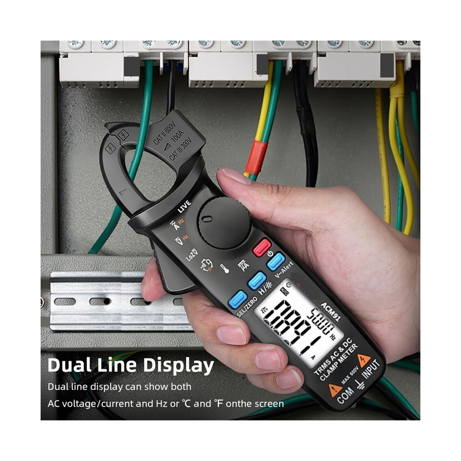 Pinza amperimétrica digital, ACM91 Medidor De Pinza Digital 1mA Amperímetro Precisión DC AC 100A Multímetro Profesional Probador Coche(ACM91 Black)