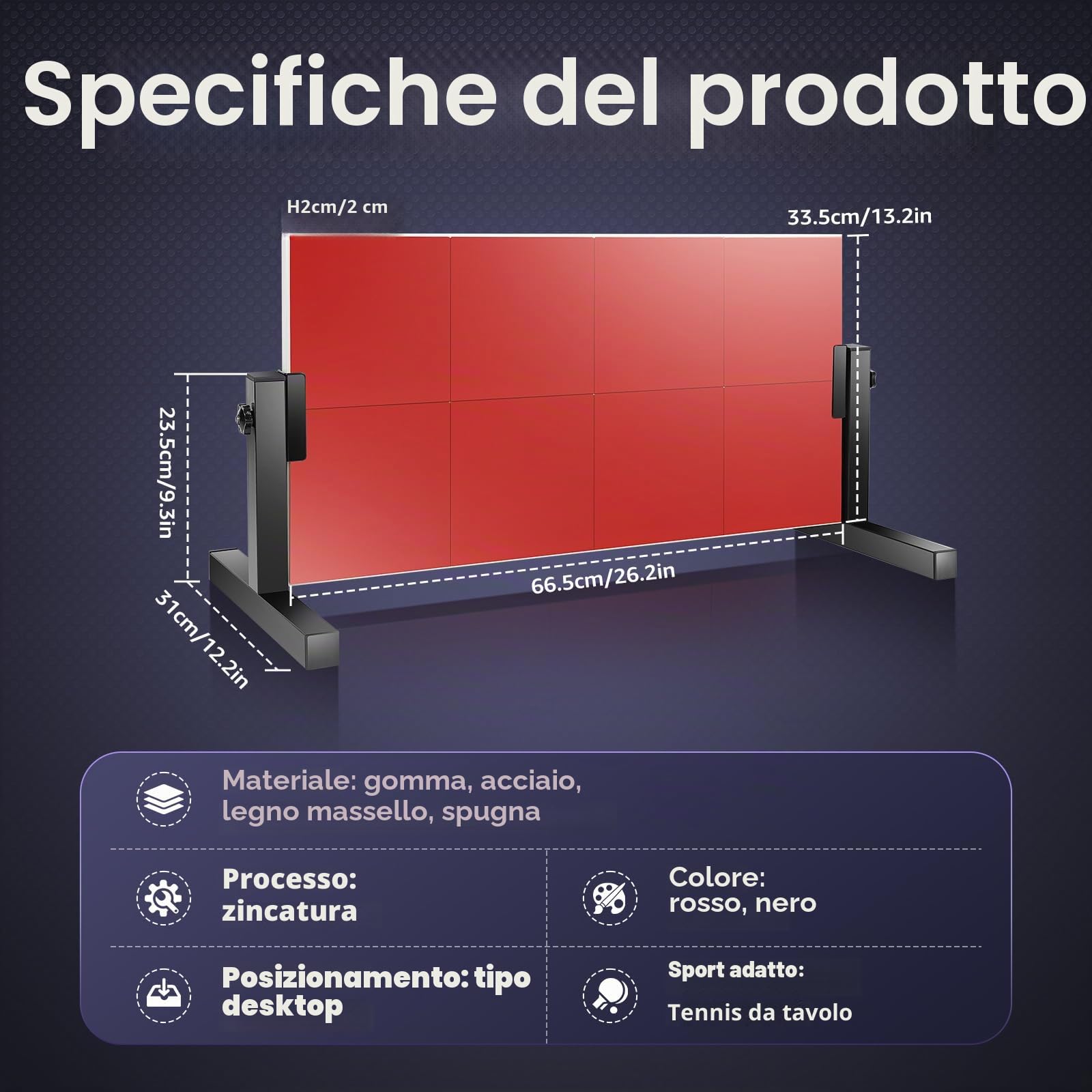 Tavola rimbalzante per ping pong, tavola di rimbalzo per ping-pong, con 8 gomme rosse, attrezzatura di auto-allenamento per palestra per interni ed esterni
