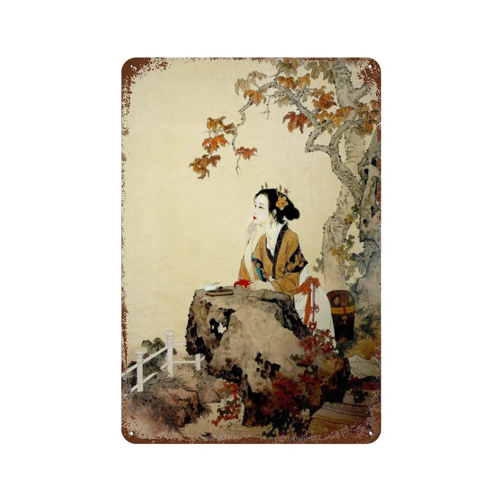 xiaoxiaoshen A Woman Under A Maple Tree Wall Decor Art Metal Tin Poster Modern Home Decor Art Home Bar Shop Decorations Vintage Sign 30x20cm