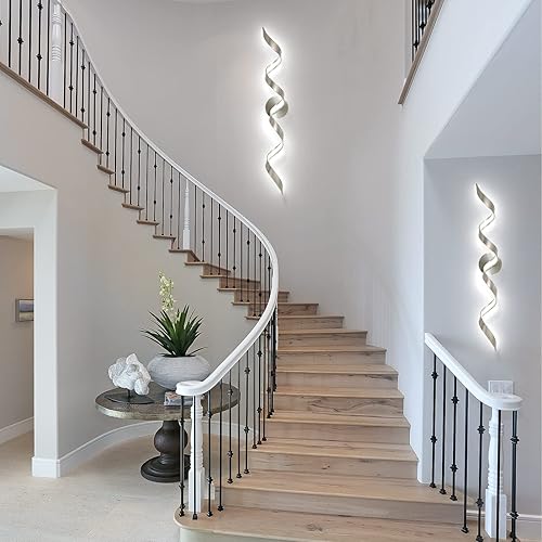 Miniatura 8 de Moderna luz LED regulable para tocador de baño de 32 pulgadas, diseño espiral de 20 W, níquel cepillado, lámparas de pared para baño, sala de estar