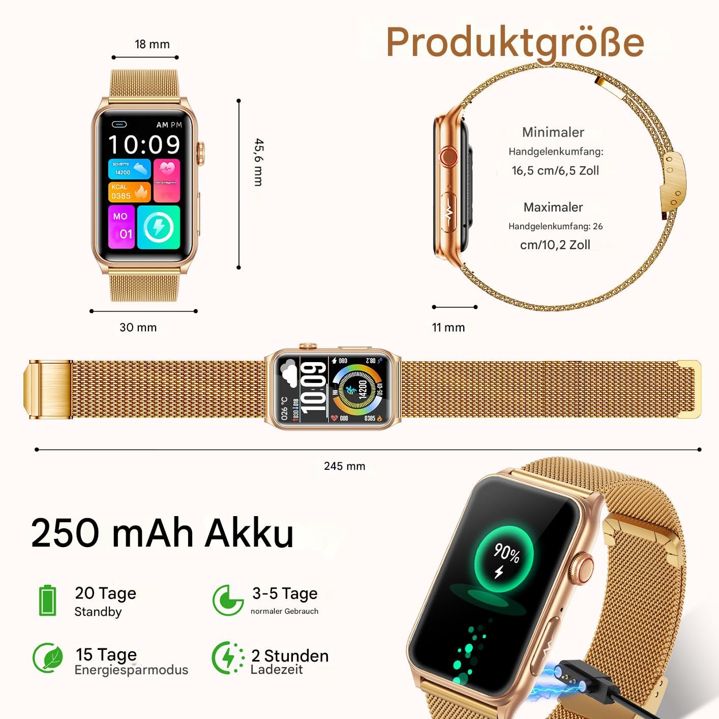 2026 Neue Smartwatch Damen mit EKG/Blutdruck/HRV/Schlaf-Monitor/Harnsäure | 1,57"Gesundheitsuhr mit Telefonfunktion BMI 24H Blutdruckmessung Pulsuhr SpO2,Menstruationszyklus kompatibel für Android/iOS