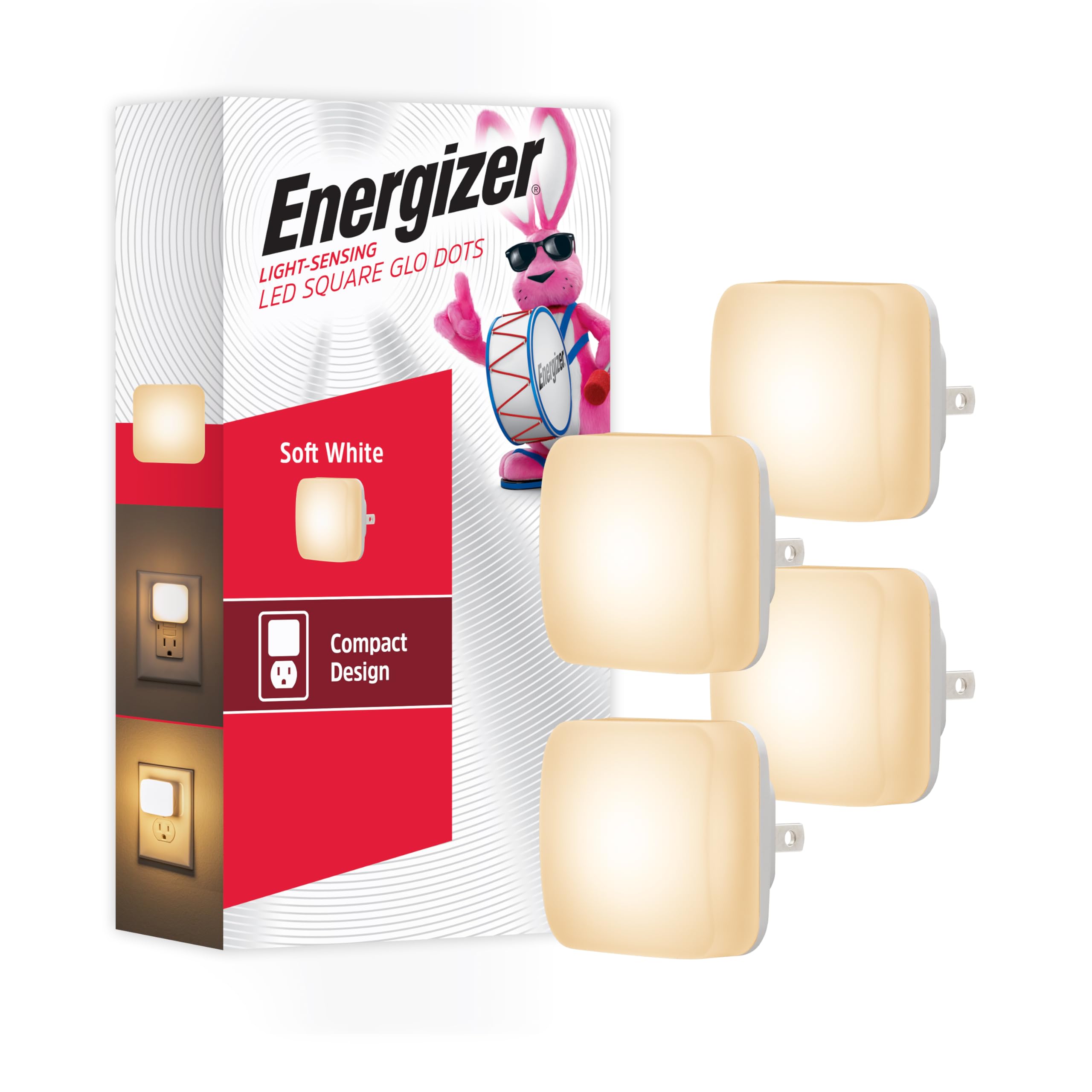 Energizer Mini Square LED Night Light Plug-in Dusk to Dawn Sensor Compact Ambient Lighting for Kids or Adults