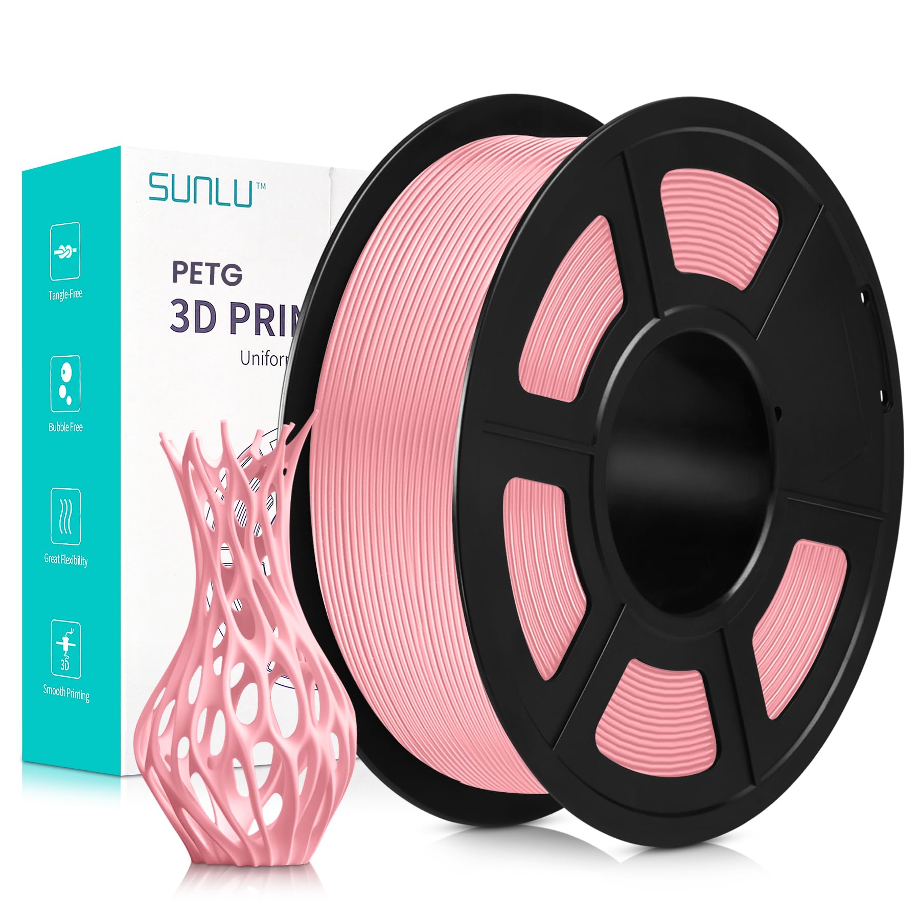 SUNLU Filamento PETG 1,75 mm, Neatly Wound Filamento PETG per Stampante 3D Precisione Dimensione +/- 0,02 mm, Forte e Durevole Filamento PETG per Stampa 3D, Bobina da 1kg (2,2 lbs), PETG Sakura Rosa