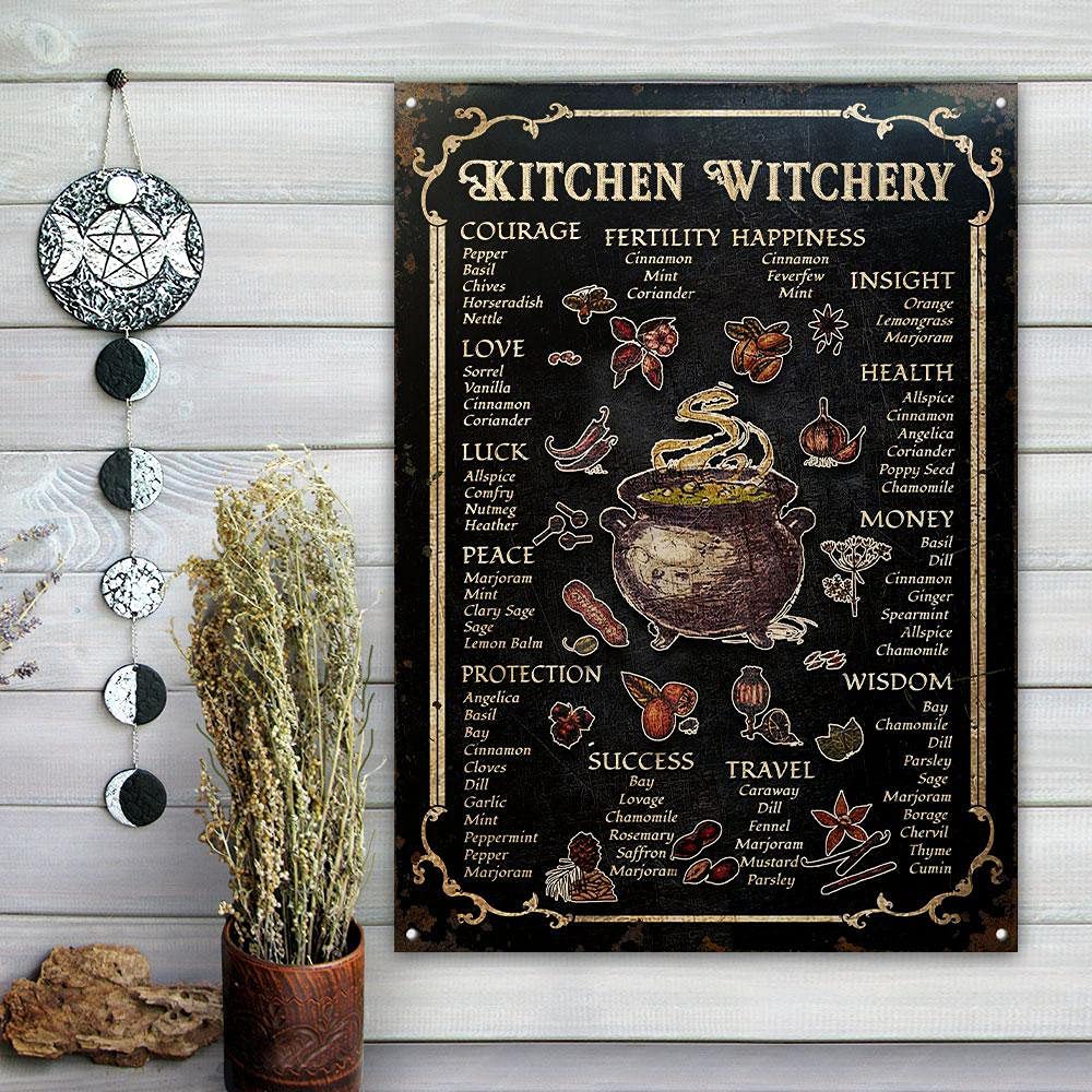 Witch Kitchen Witchery Poster Retro Painting Tin Sign Street Garage Family Farm Wall Decoration Crafts Metal Tin Sign 8x12 Inch