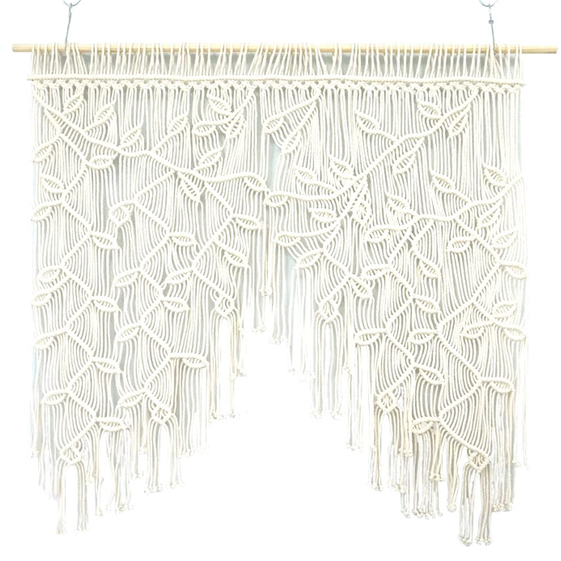 Rideaux coulissants en macramé, Feuilles tissées bohème, Rideaux de Bistro de Style champêtre, à Suspendre au Mur, Rideau Porte en macramé, Rideau Court pour Porte Balcon Salon.