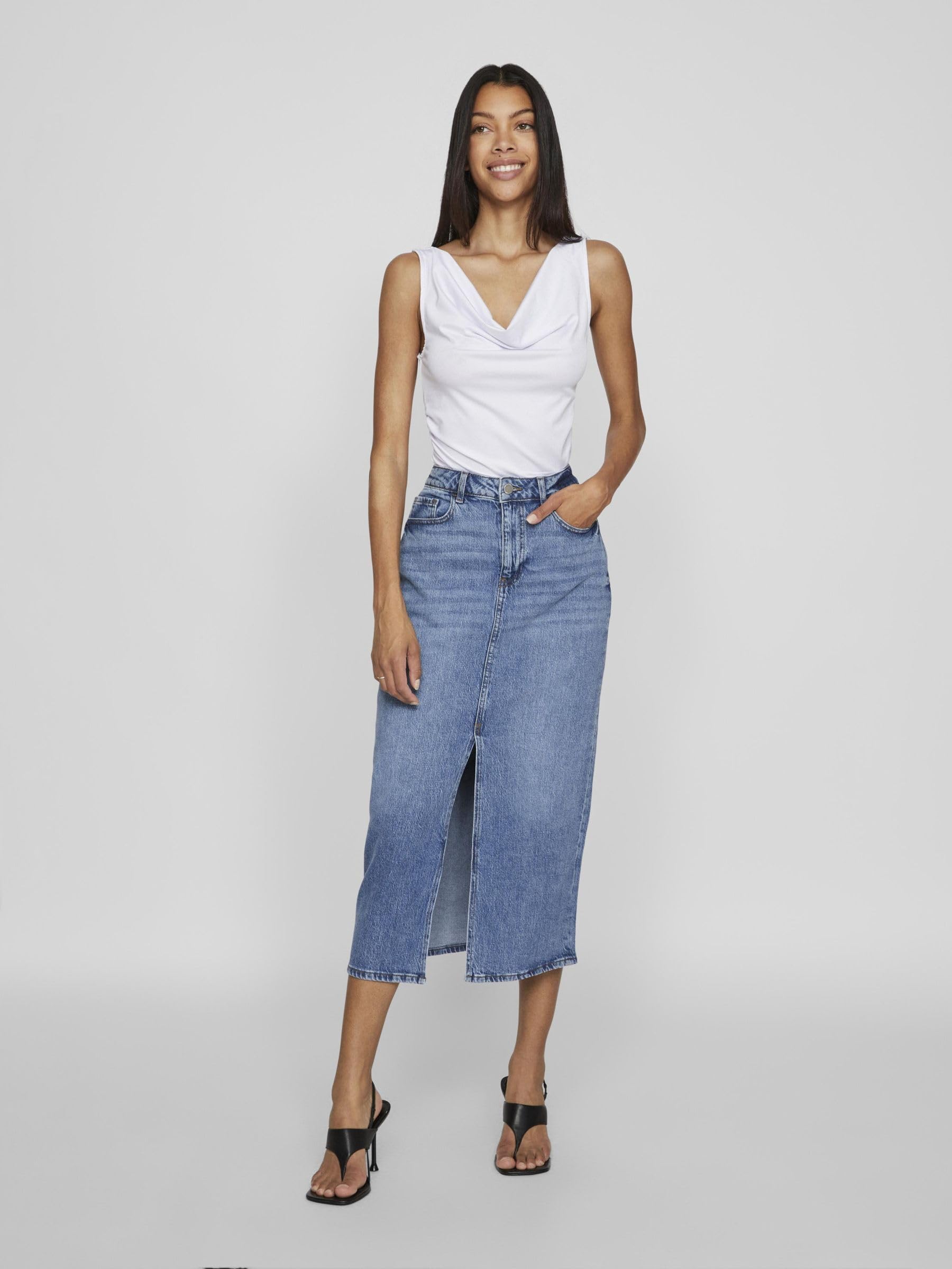 Vila Damen Vijaf Hw Midi Denim Skirt-noos Jeansrock (1er Pack)