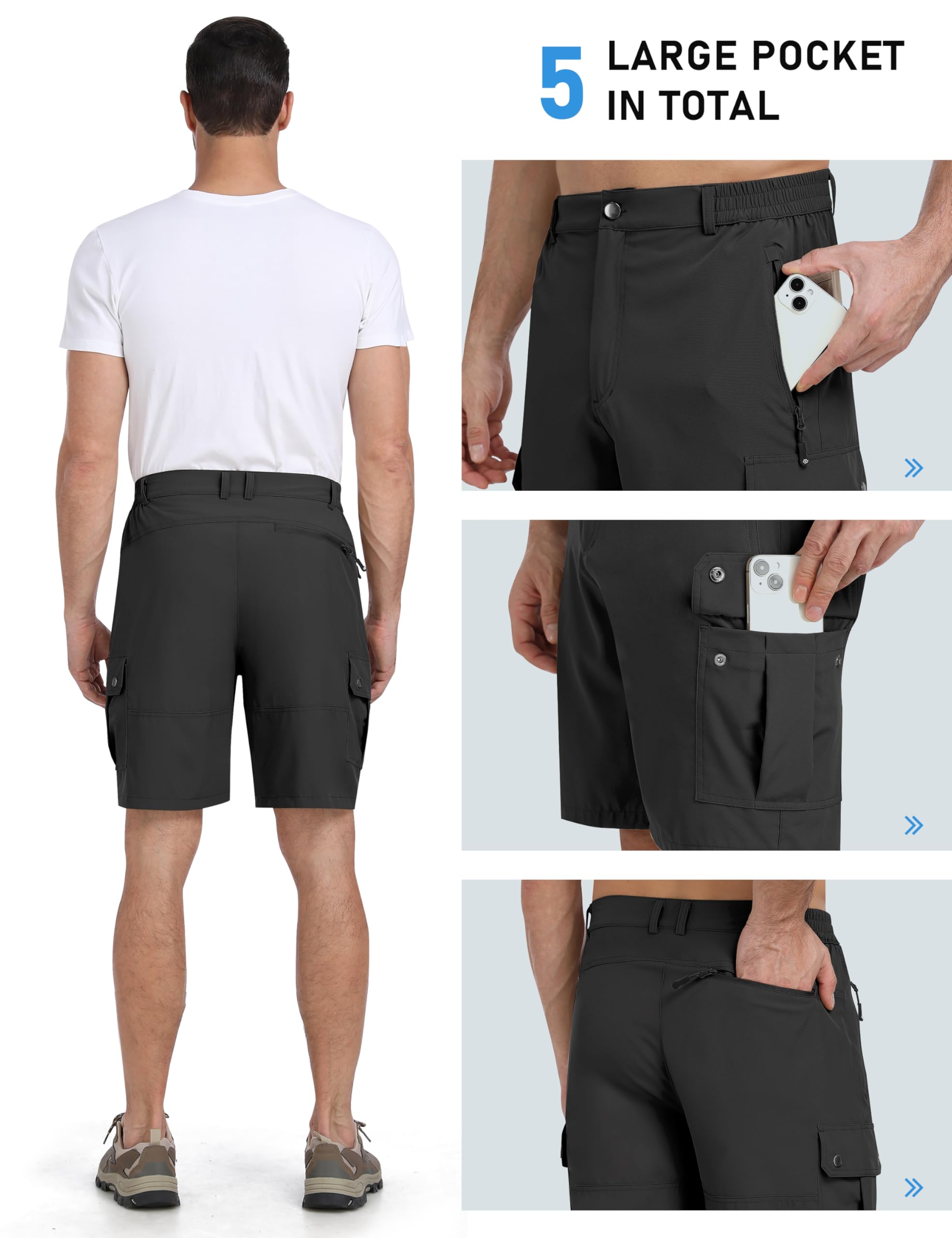 MoFiz Qucik Dry - Pantalones cortos de senderismo para hombre, ligeros, elásticos, para golf, estilo casual, con 5 bolsillos