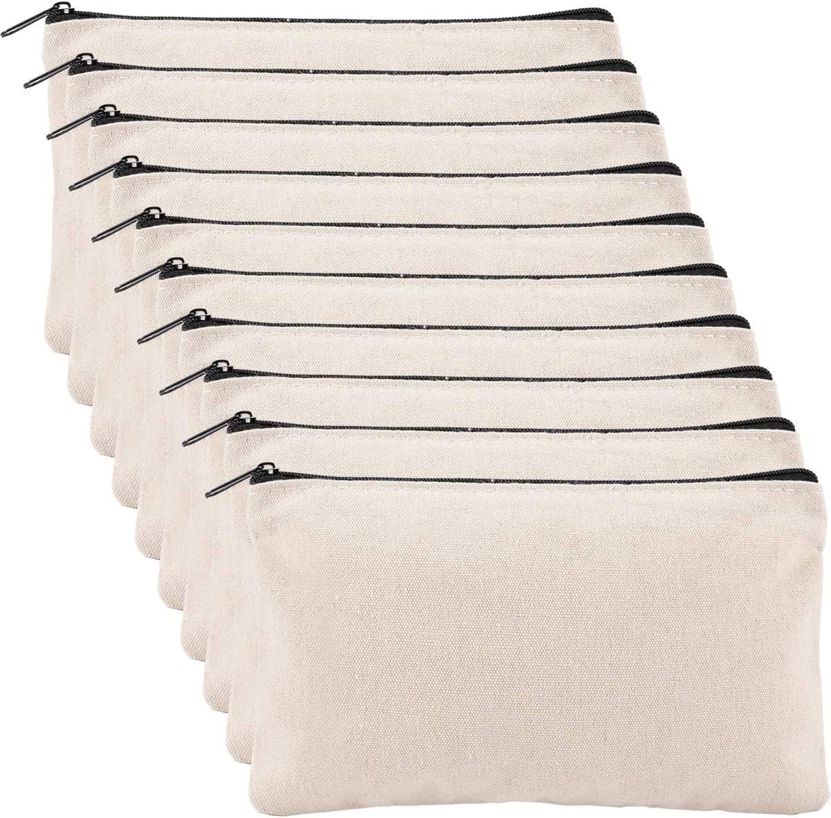 Craft Bag Canvas Cotton Canvas Black 7.5 x 5 inches -10 Pouches Multipurpose, 10 Pack, Makeup Bag, Cosmetic Bag, Travel Toiletry Pouch, Pen Pencil Case, DIY, Black Zipper, Invoice Bill Bag