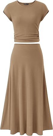 PRETTYGARDEN Two Piece Skirt Set for Women 2025 Summer Spring Dressy Casual Knit Travel Vacation Matching Lounge Outfits