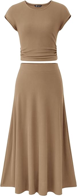 PRETTYGARDEN Two Piece Skirt Set for Women 2025 Summer Spring Dressy Casual Knit Travel Vacation Matching Lounge Outfits