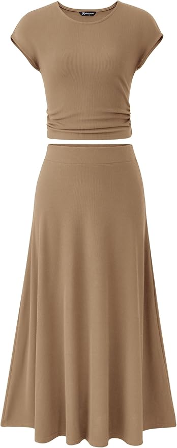 PRETTYGARDEN Two Piece Skirt Set for Women 2025 Summer Spring Dressy Casual Knit Travel Vacation Matching Lounge Outfits
