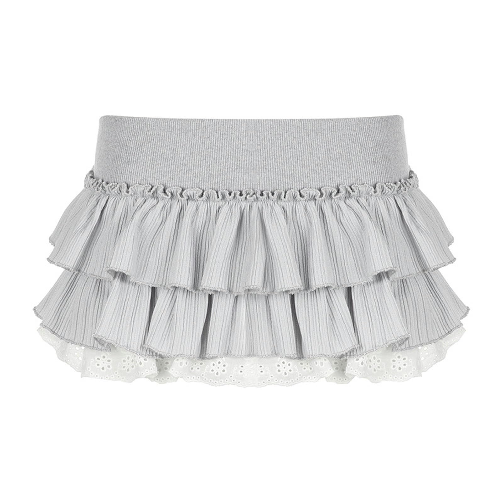 Falda Corta de Cintura Alta con Costuras de Doble Capa de Color contrastante básico Falda de Pastel de Princesa para niña-Gris-L