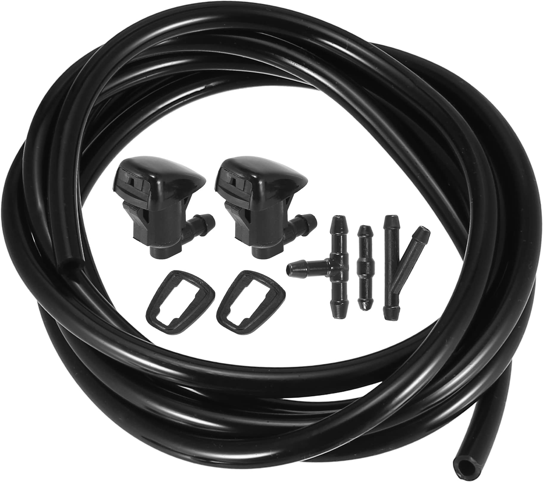 ACROPIX Front Windshield Wiper Nozzles Kit for Pontiac G6 for Chevy Malibu with Gaskets 2 Meter Fluid Hose - Pack of 6 Black