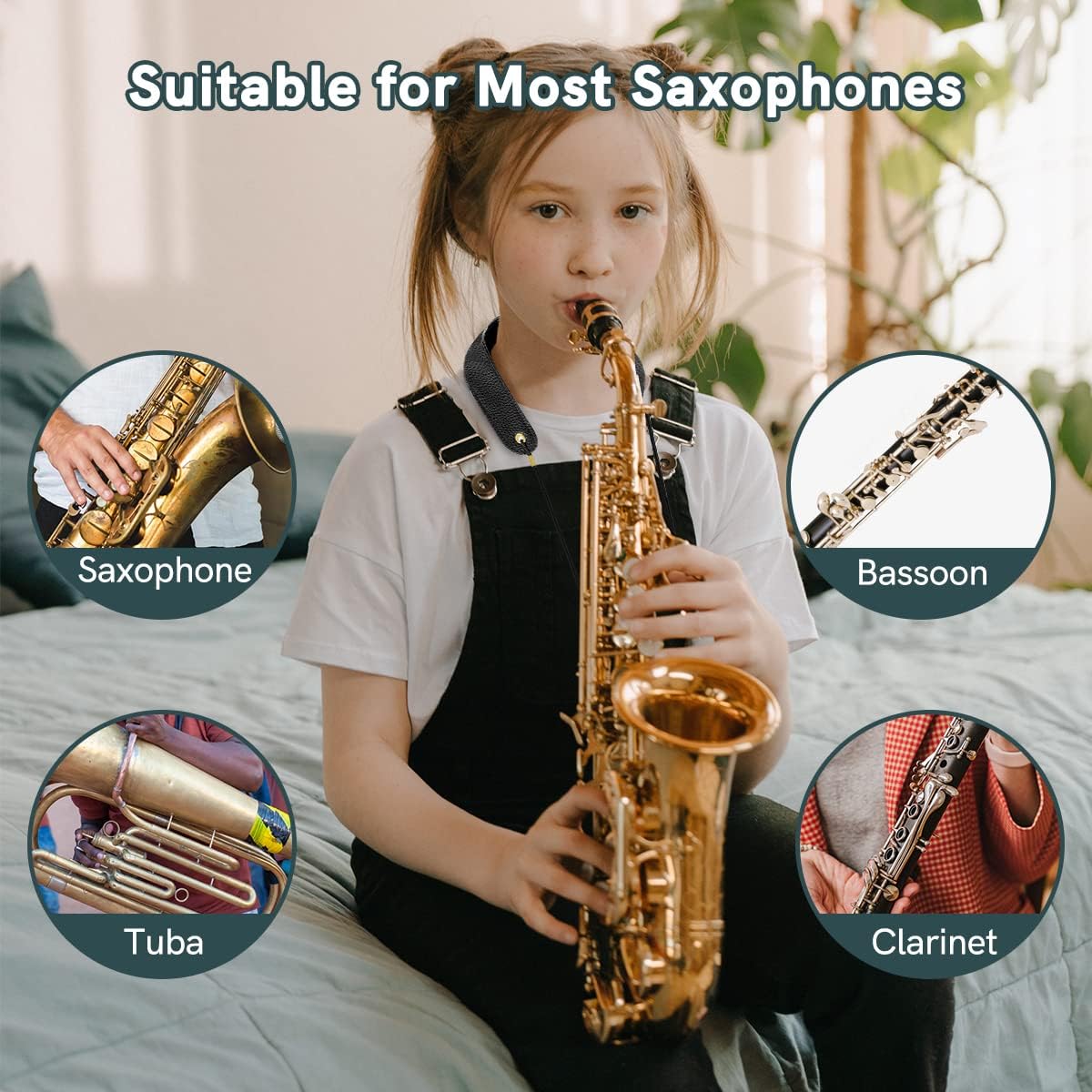 Xverycan Saxophone Neck Strap, Comfortable Leather Neckband with Built-in Soft Pads, Durable Hook, Adjustable Length, Relieve Shoulder & Neck Pressure, Instrument Neckband for Bassoon, Tuba, Clarinet : Musical Instruments