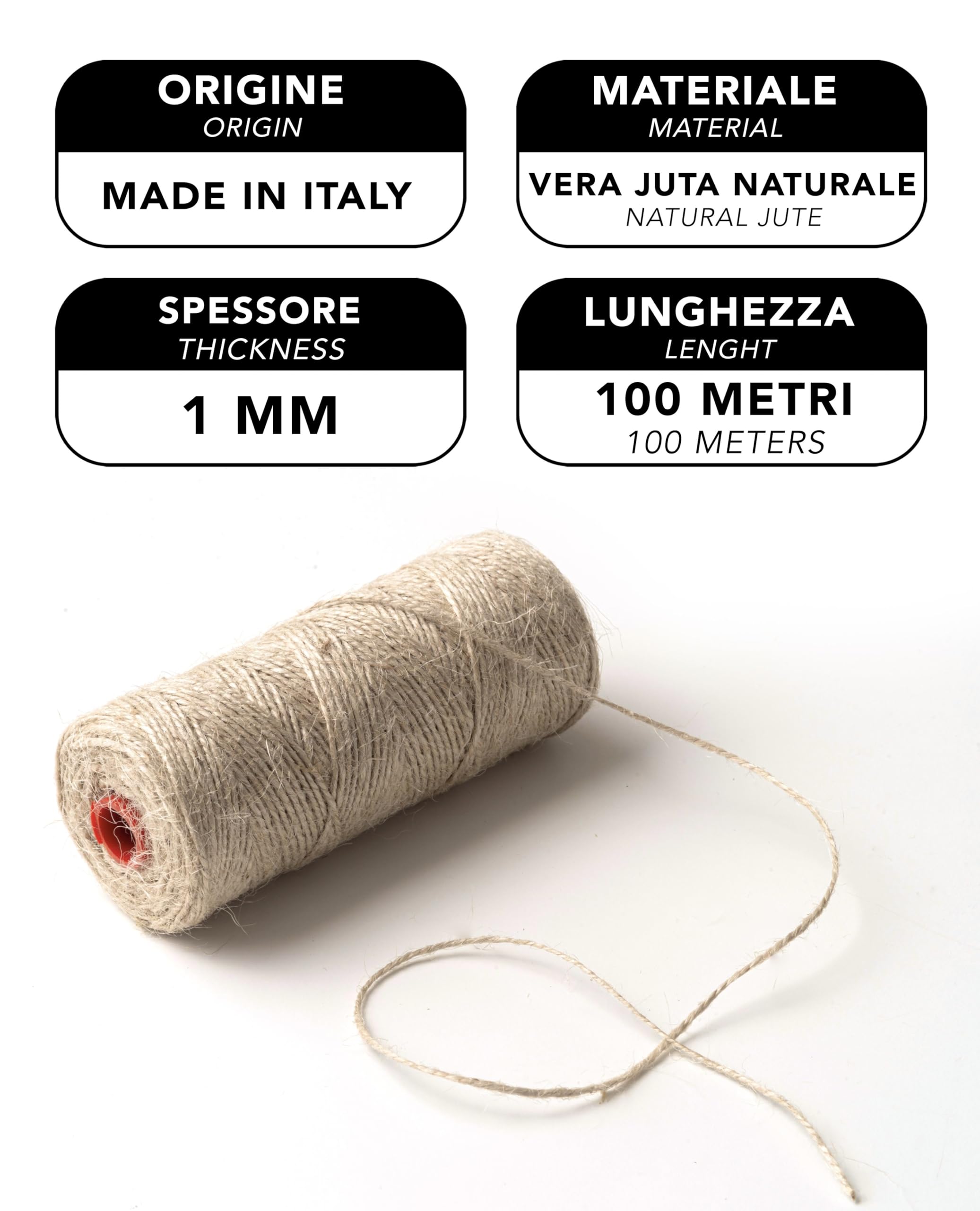 IPEA Corda in Juta Naturale spessa 1 mm per Decorazioni e Fai da Te,Made in Italy,100 m,Cordino Cordoncino in Juta per Artigianato,Arredamento,Creazioni,Bobina di Filo in Canapa Naturale,BSFILOJUTA1