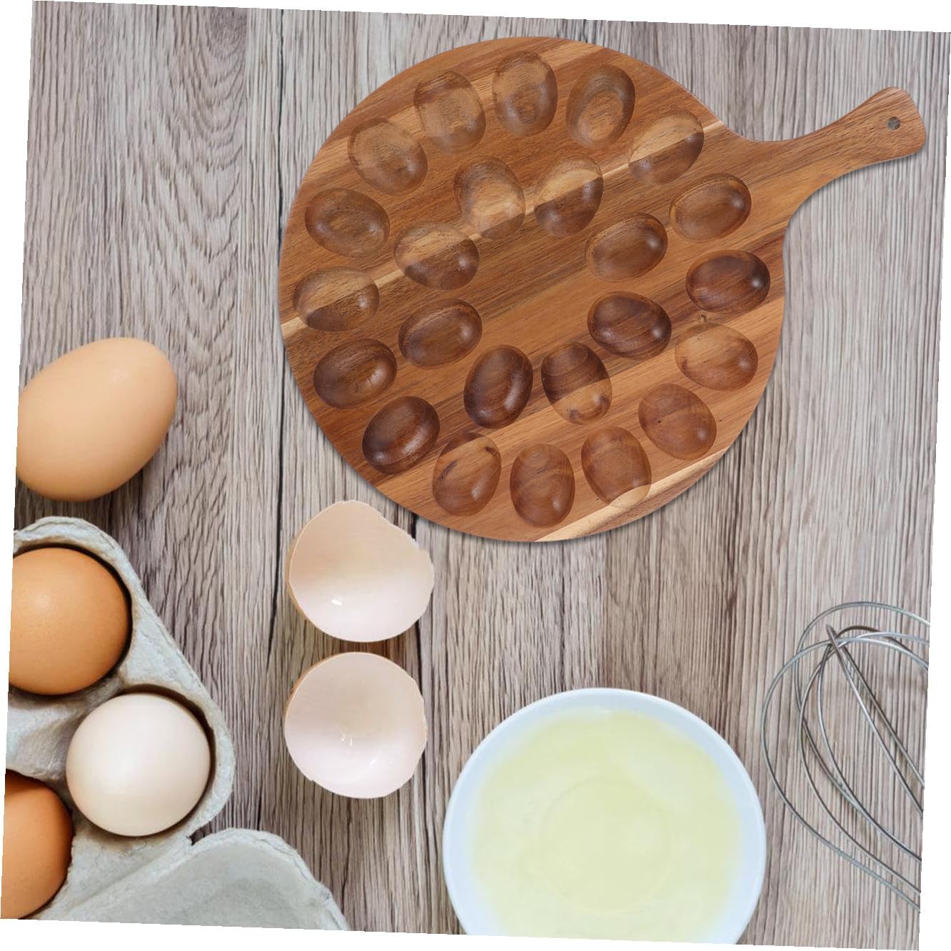 Wooden Deviled Tray Rustic Storage Holder for Easter Celebrations Acacia Wood Platter for Deviled and Appetizers for Family Gatherings and Picnics