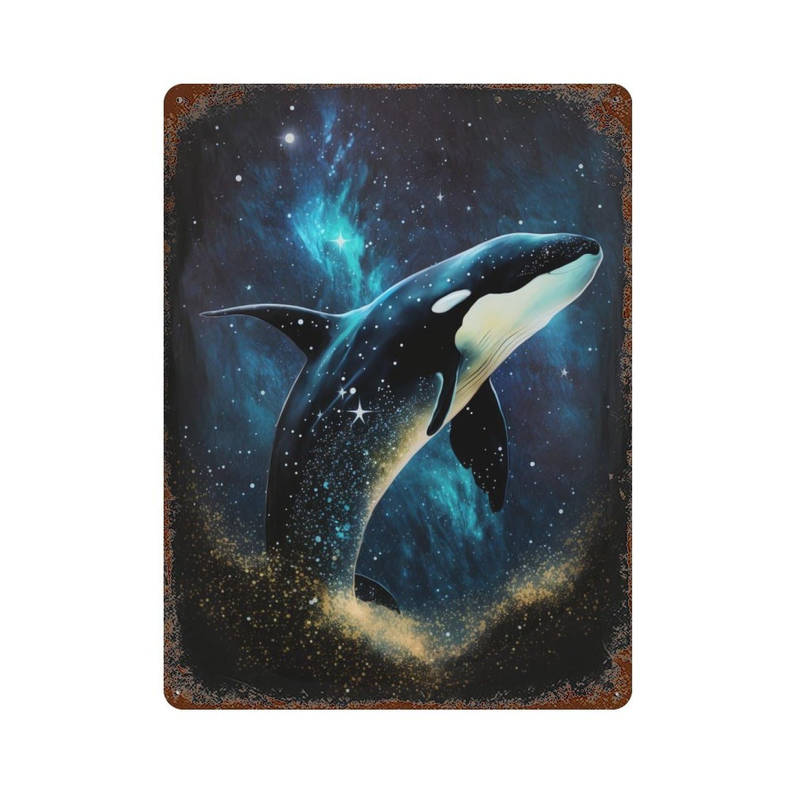 Whale in Space Art Print-1 Weathered Tin Sign 15.7"x11.8", for Shed, Workshop And Garage Wall Decor, Decorative Metal Wall Art