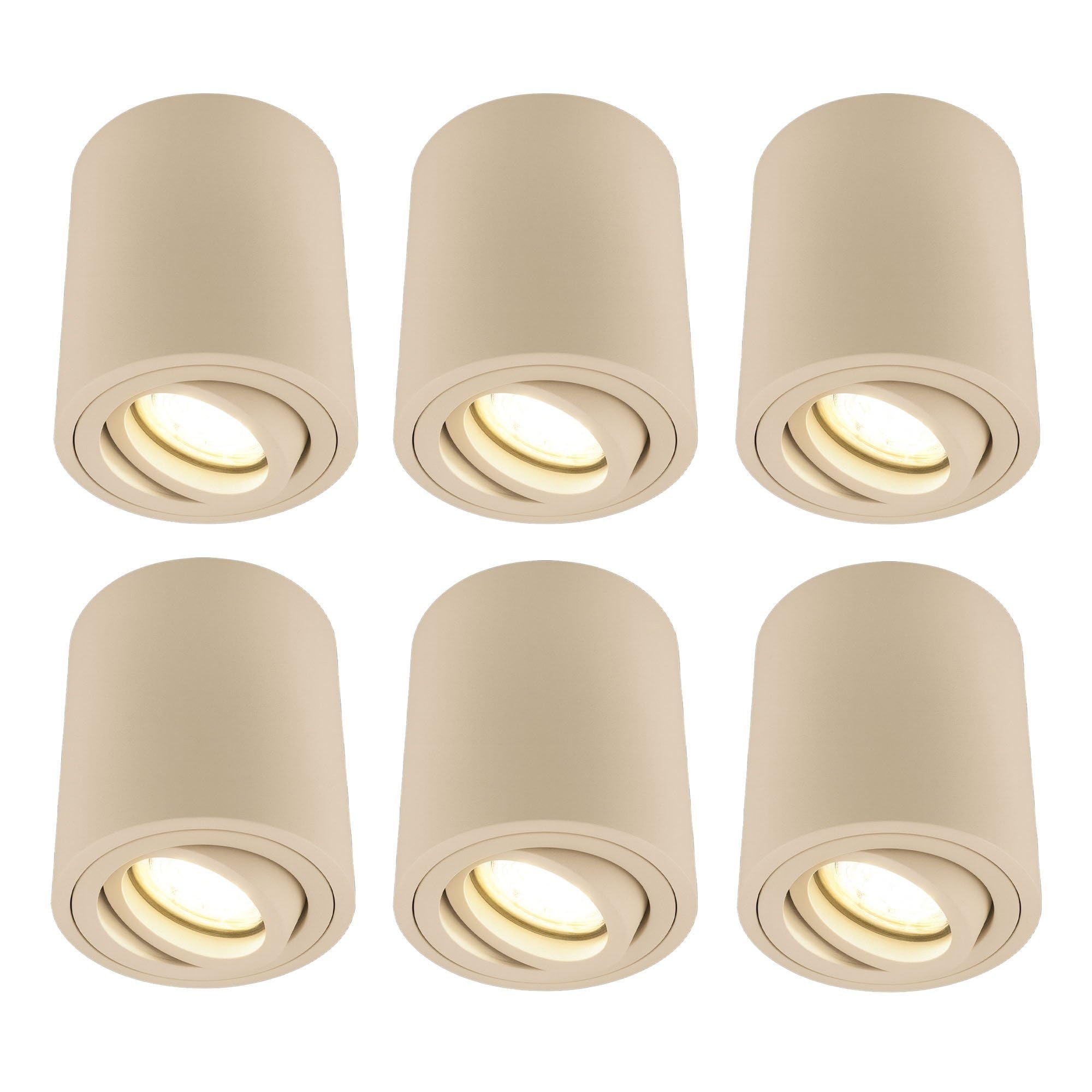 Ledvion 6er Set LED Aufbauspot Beige Rund 3W Warmweiss | mit Leuchtmittel geliefert; fuer Decke Flur Kueche und Wohnraum
