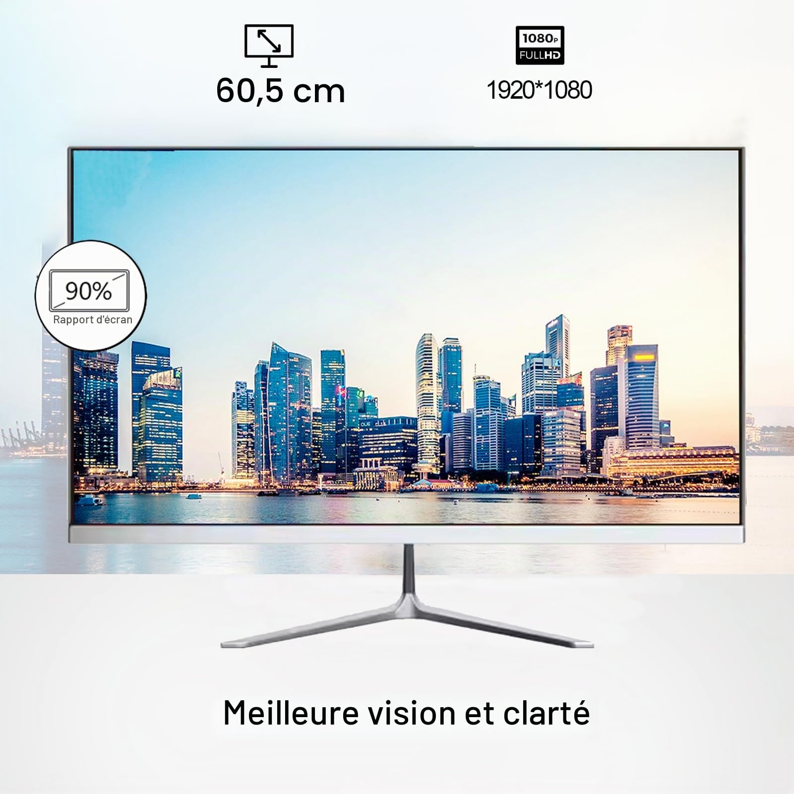 Ordinateur Tout-en-Un 23,8 Pouces FHD IPS, Ordinateur de Bureau Windows 11 Pro, processeur Intel i5 jusqu'à 4,4 GHz, 16 Go de RAM, SSD 256 Go, Wi-FI, USB-C, HDMI, Clavier QWERTY et Souris