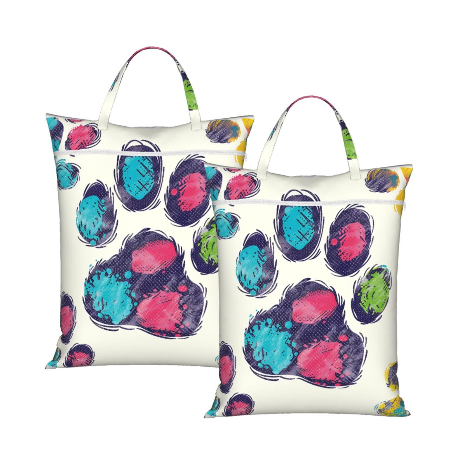 Large Travel Laundry Bags,Cute Colorful Dog Paw Print with Handle Foldable Laundry Bag for Holidays Gym Swimming and Family Trips, 2Pcs
