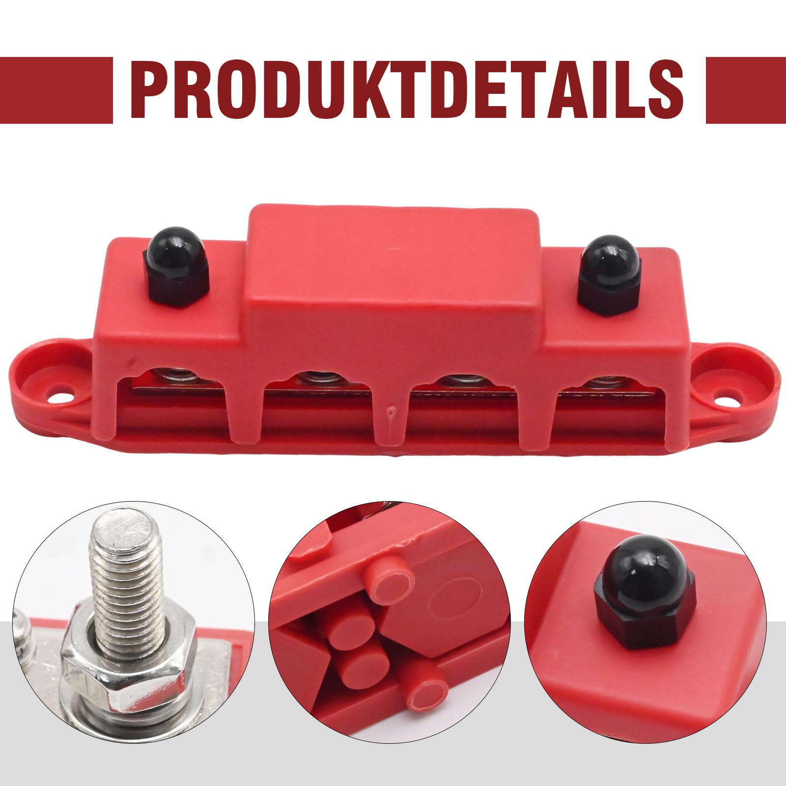 Hoypeyfiy 2 blocchi di distribuzione del bus, 12 V-48 V DC, binari di distribuzione 250 A, BusBar Box con 4 bulloni M8, adatti per auto camper (rosso, nero)