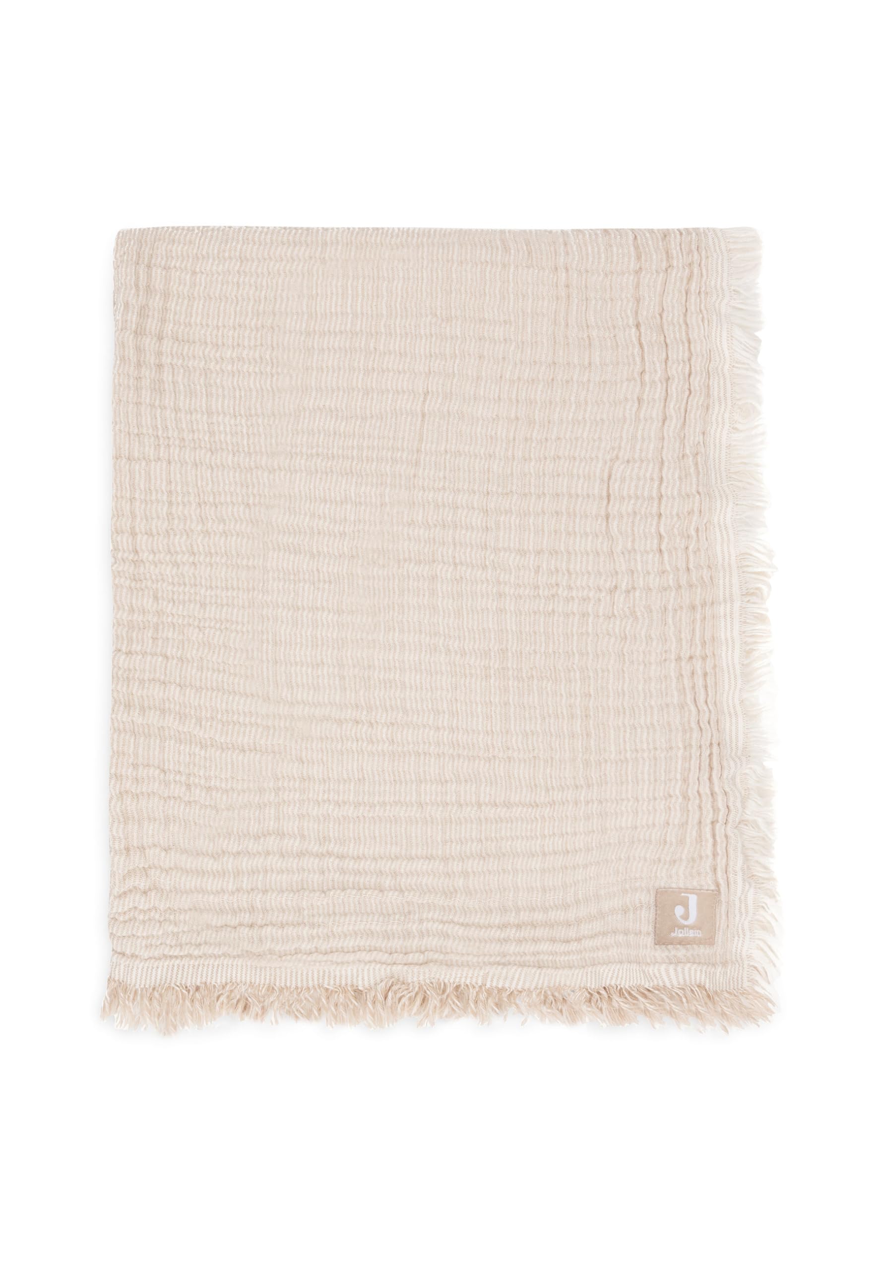 Jollein Couverture pour bébé Muslin- Fringe Stripe, biscuit/ivoire - 75 x 100 cm - 100% coton - Pour berceau bébé - 0,5 tog - Certifié GOTS - Avec franges