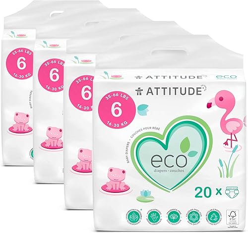 ATTITUDE Pañales no tóxicos, ecológicos, hipoalergénicos, seguros para pieles sensibles, sin cloro, sin fugas y biodegradables, sin fragancia,