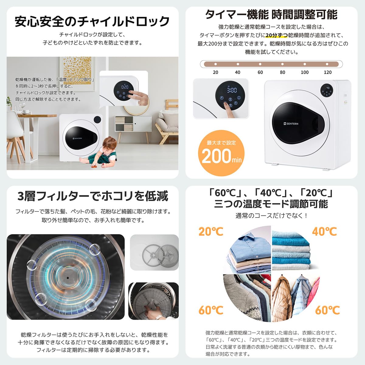Amazon | Simpolu 衣類乾燥機 大型 7kg タッチパネル操作 除湿 壁掛け
