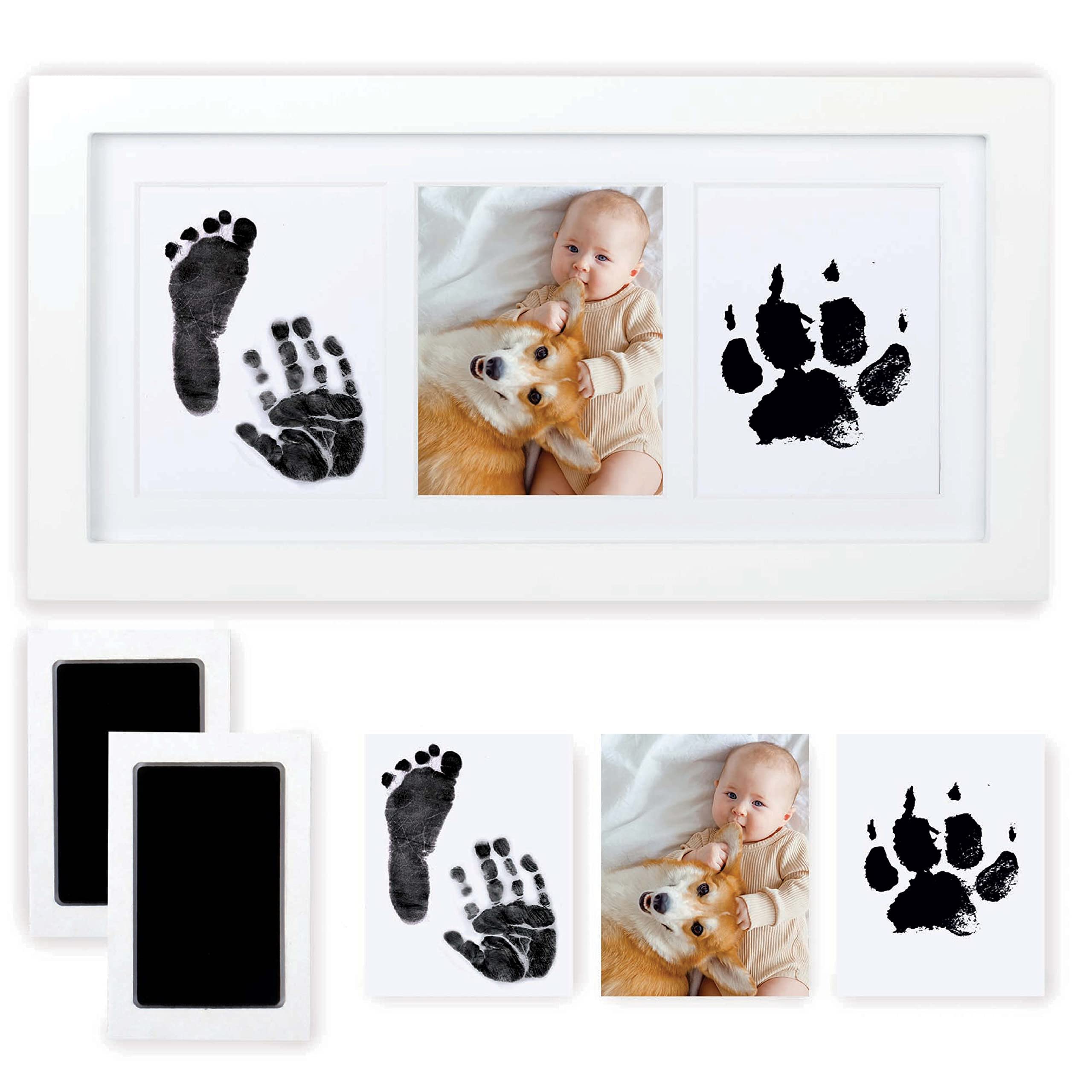 BIGTHREE Baby Handprint and Footprint Kit, Baby Framed Photo Kit with Clean-Touch Ink Pad for Newborn Baby Boys/Girls, Baby Photo Frame, Pet Paw Print Frame, Memorable Keepsake for Baby Shower