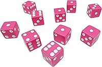 Vista 3 de 10 dados de juego rosa de 0.630 in con pipas blancas