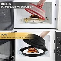 Vista 3 de Cubierta contra salpicaduras de microondas con bandeja de platos, cubierta de silicona para alimentos para microondas con mango antiquemaduras, tapa
