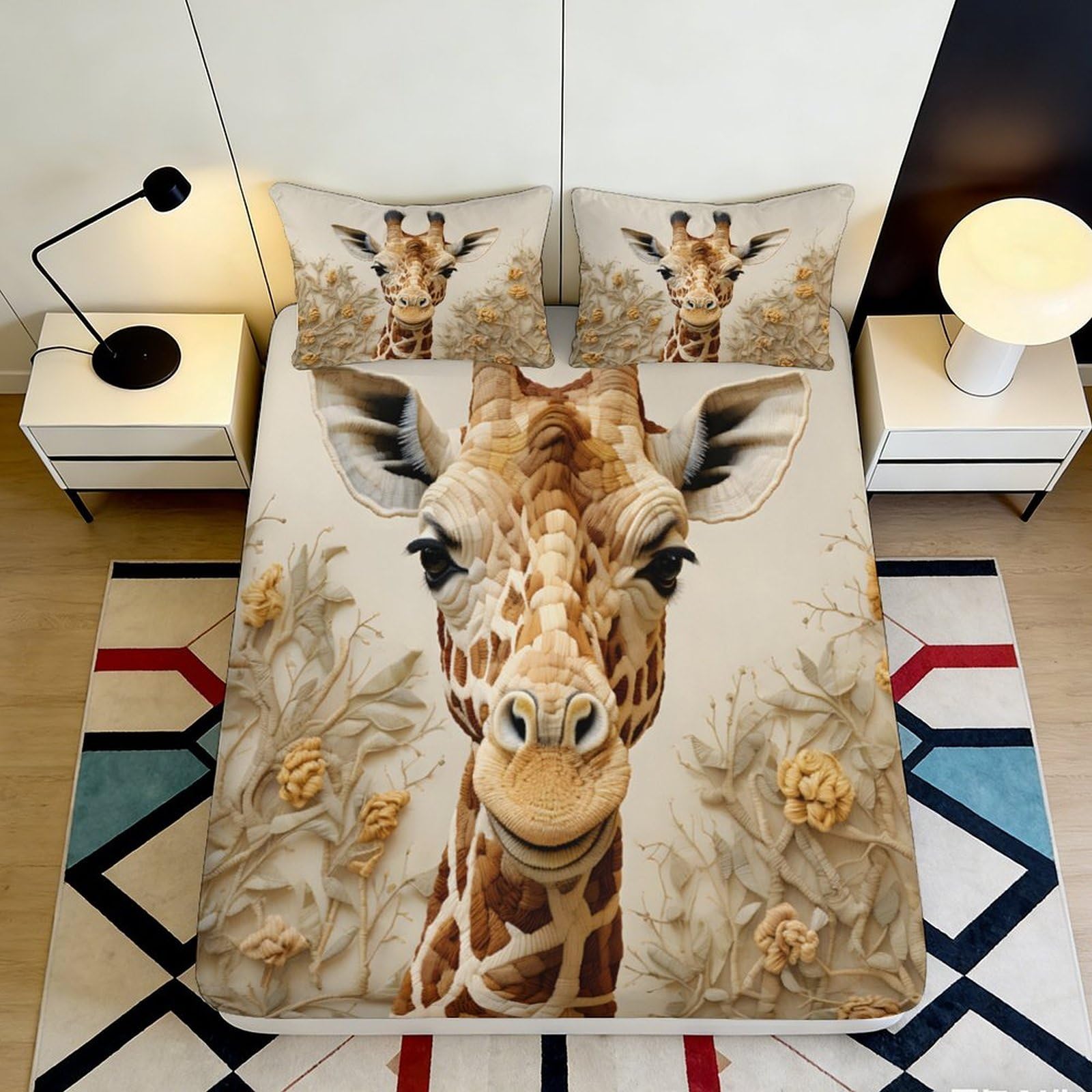 Jqzkxnhpbr Style-5 3D Printed Giraffe Safari Fitted Sheet Microfiber Soft Brown Animal Bed Cover For Bedroom Dorm Decor Protection 90X200x25cm