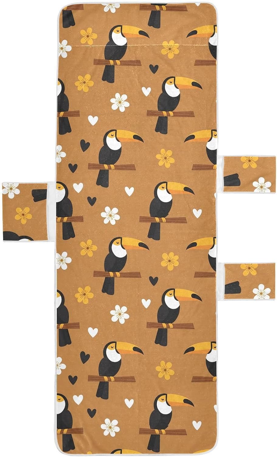 Birds Lounge Chair Towel Cover with Side Pockets – 85x30in Foldable Chaise Cover for Beach, Pool, Patio, Spa