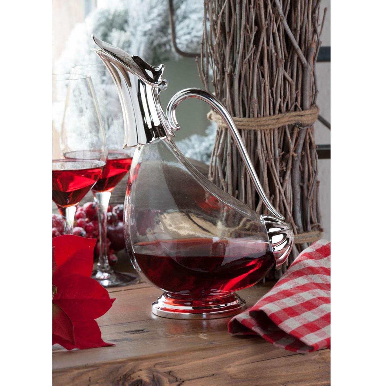 hochwertiger Wein-Dekanter 1 Liter - edle Design Wein-Karaffe aus Glas - mit versilbertem Griff und Ausgießer - außergewöhnlicher Dekantier in Enten-Form