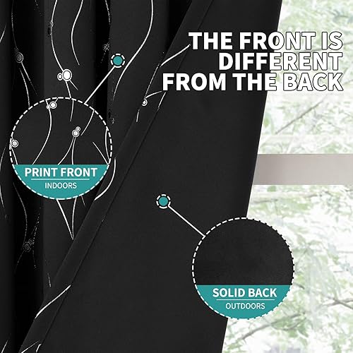 Miniatura 6 de BGment - Cortinas opacas, con aislamiento térmico, para oscurecer la habitación, con estampado de línea ondulada y lunares para dormitorios, juego