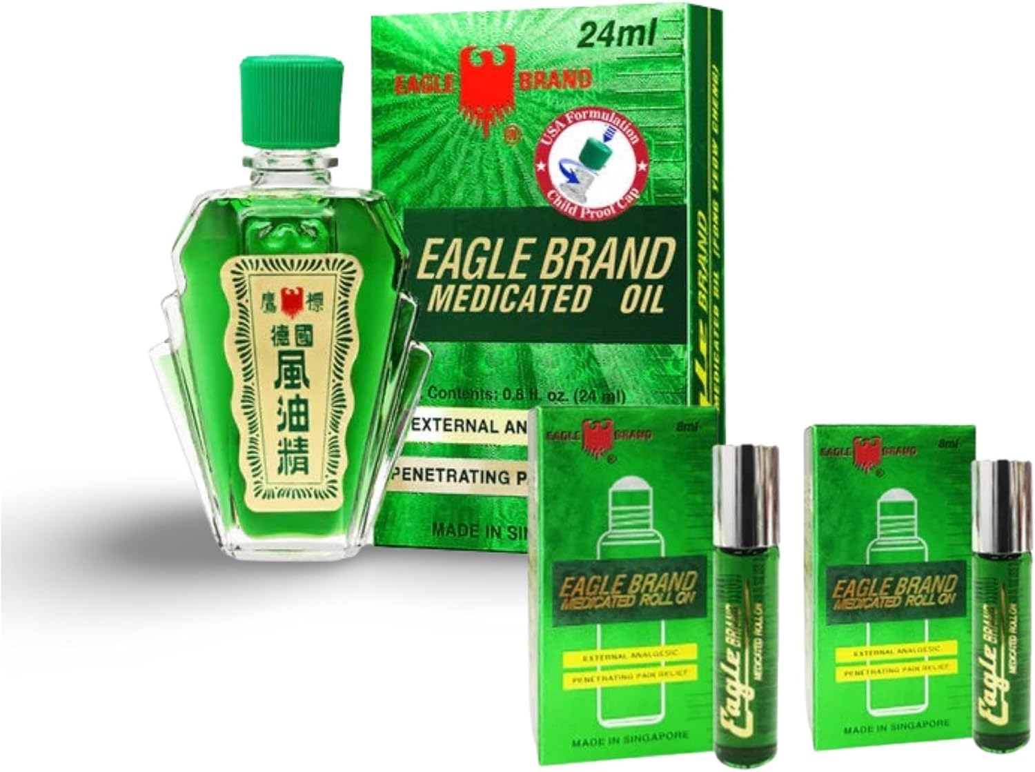 12 Pcs Eagle Brand Medicated Oil External Analgesic | Muscle, Joint, Backache Penetrating Pain Relief - 24 ml (0.8 fl. oz) Each Free 2pcs Roll On Bottles