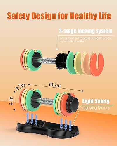 Miniatura 2 de Uboway Juego de mancuernas ajustables (2.5-12.5 libras)  Par de pesas libres con placas de peso de cambio rápido, agarre antideslizante y bandeja de