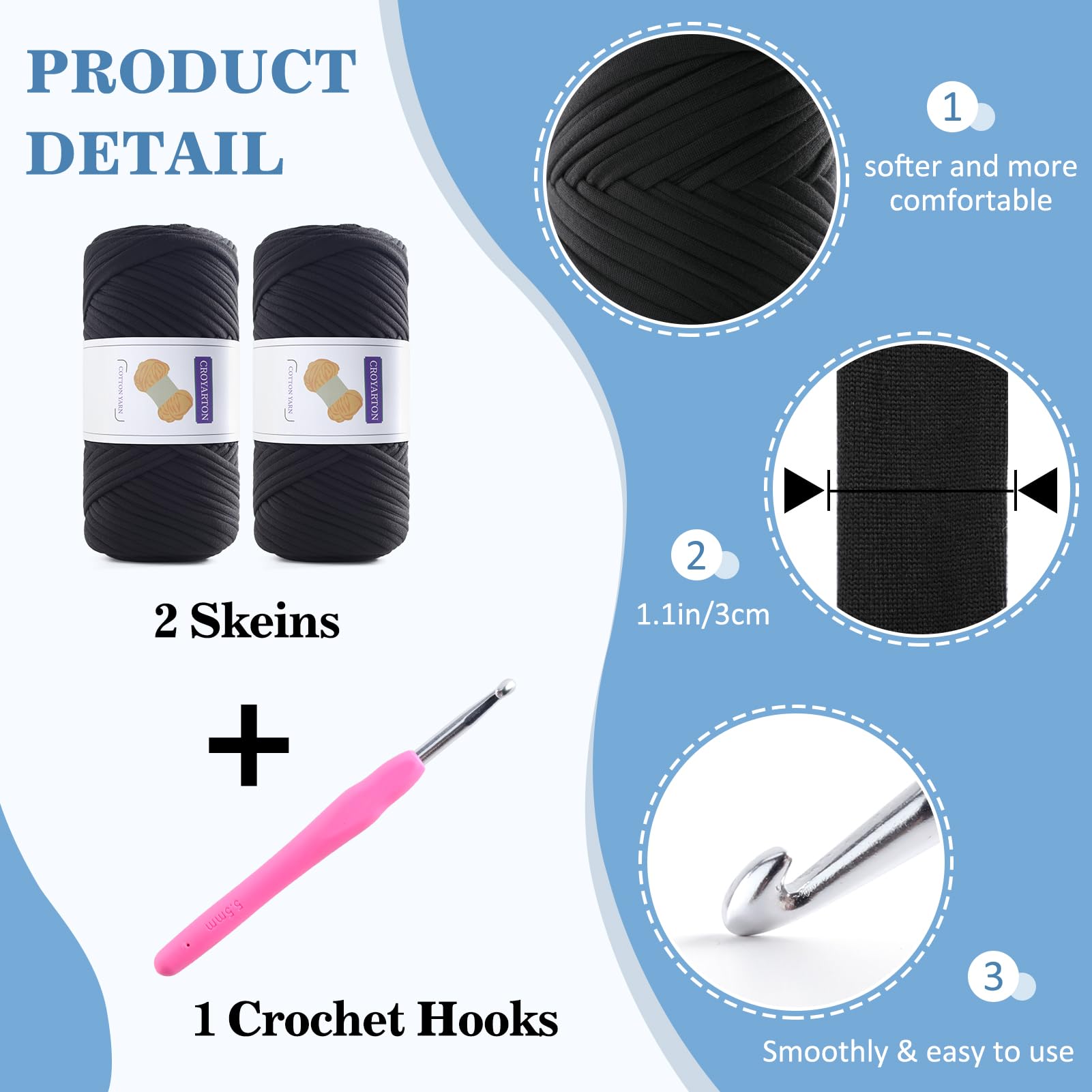 2 Pack Elastic T-Shirt Yarn for Crochet Bag/Baskets/Home Decor - 1 Crochet Hook, Thick Knitting Yarn - Total Length 130 Yds, Weight 14 Oz (Beige)