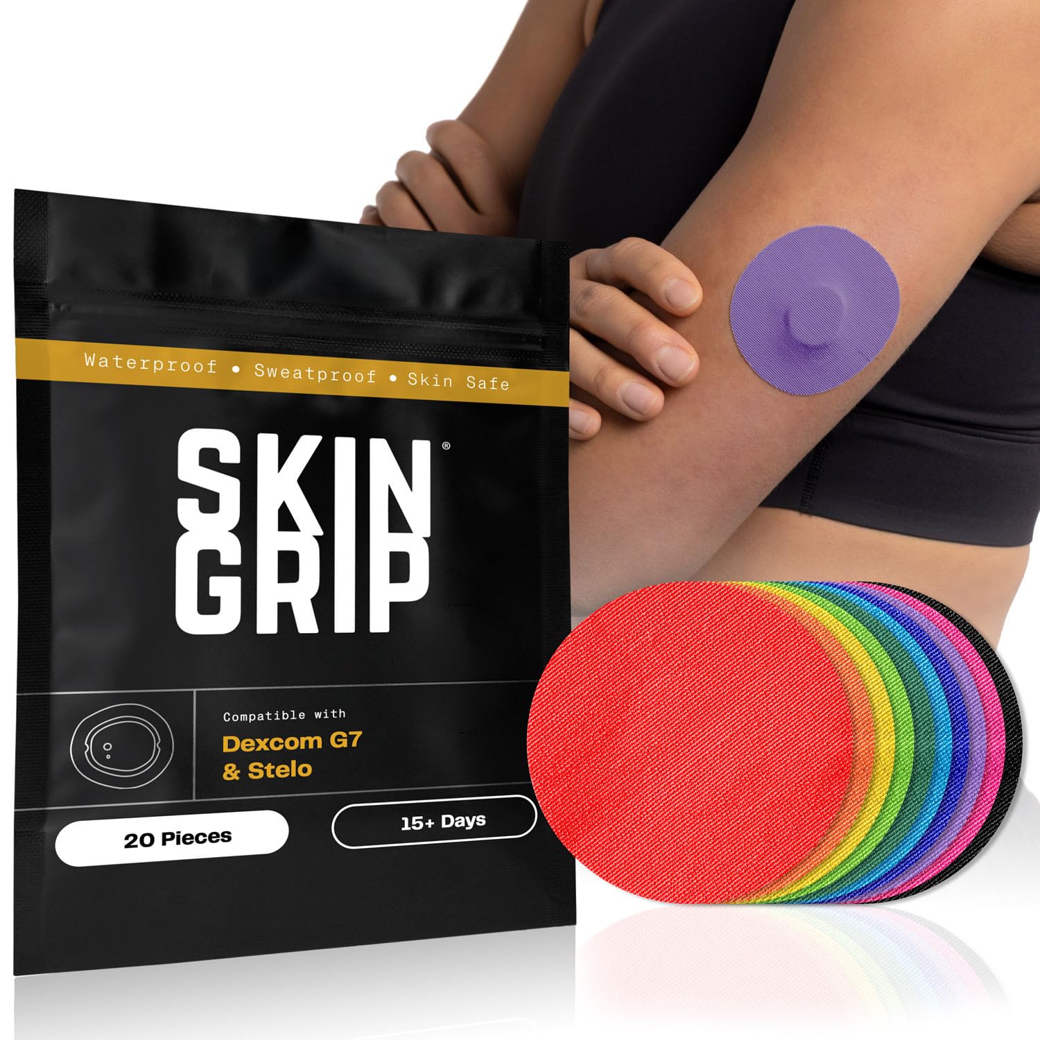 Skin Grip Adhesive Patches Compatible with Dexcom G7 & Stelo CGM Sensors