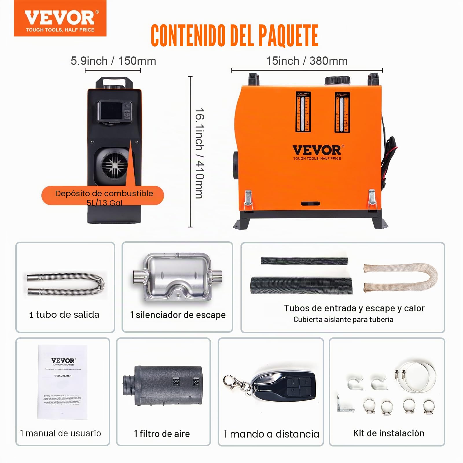VEVOR - Calentador de aire diésel de 8 kW todo en uno, control de aplicación Bluetooth, con ajuste automático de altitud, control remoto y LCD, calentador de estacionamiento portátil para autocaravana
