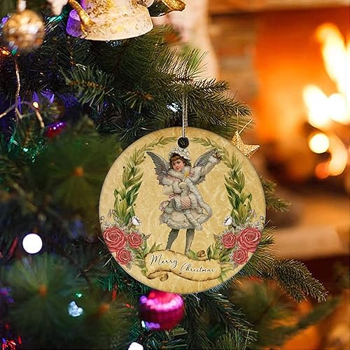 Miniatura 3 de Two-Side Printed Retro Christmas Theme Ceramic Christmas Ornament Novelty for Family Friends Kids Childs Christmas Keepsake Pendants