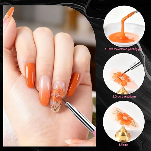 Vista 32 de Artdone - Juego de pinceles para arte de uñas, 6 pinceles delineadores de esmalte de uñas en gel, bolígrafo de diseño y dibujo, herramientas de arte