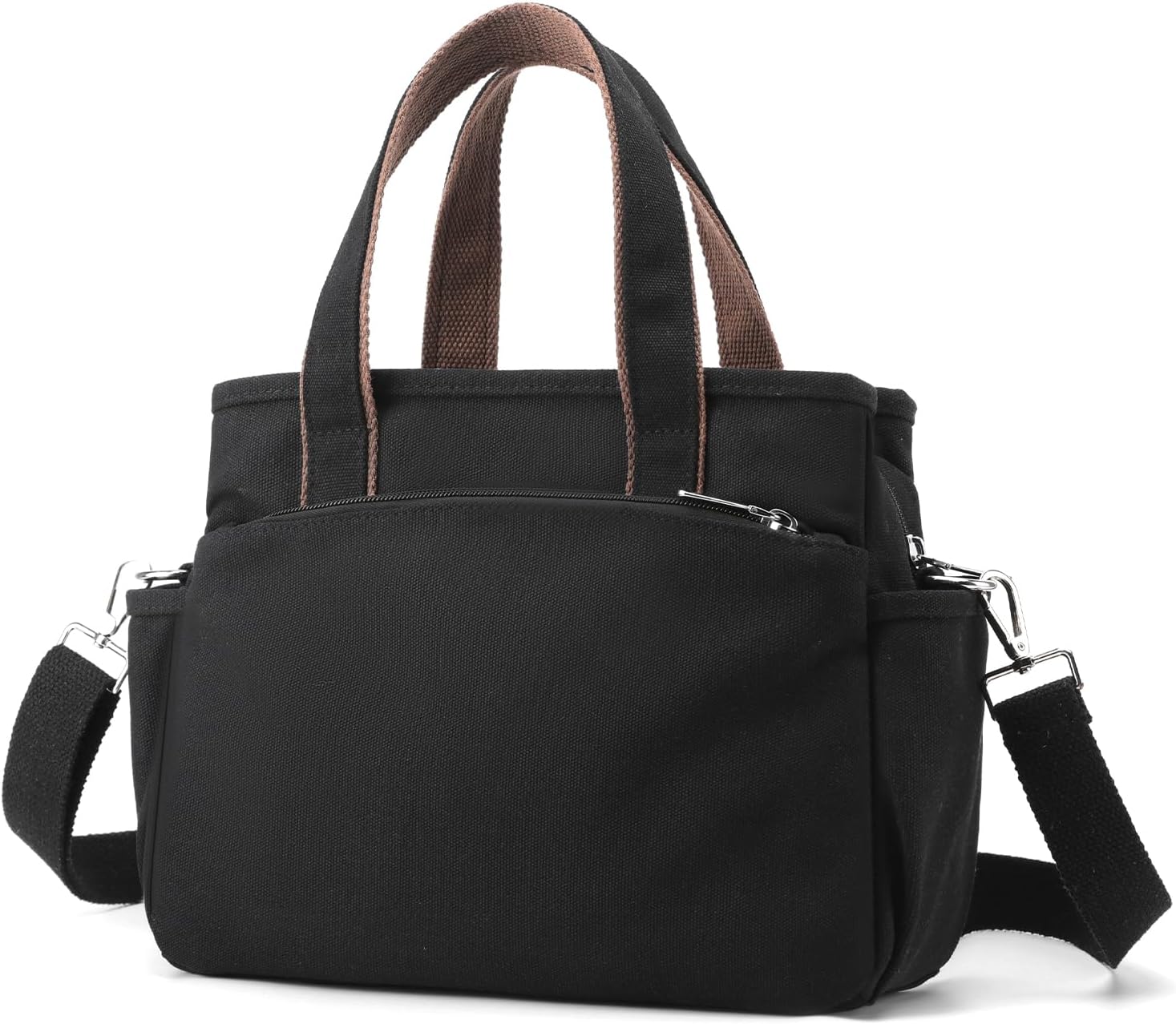 DOURR Canvas Crossbody Handbags for Women with 3 Zipper Compartments Durable Daily Satchel Black