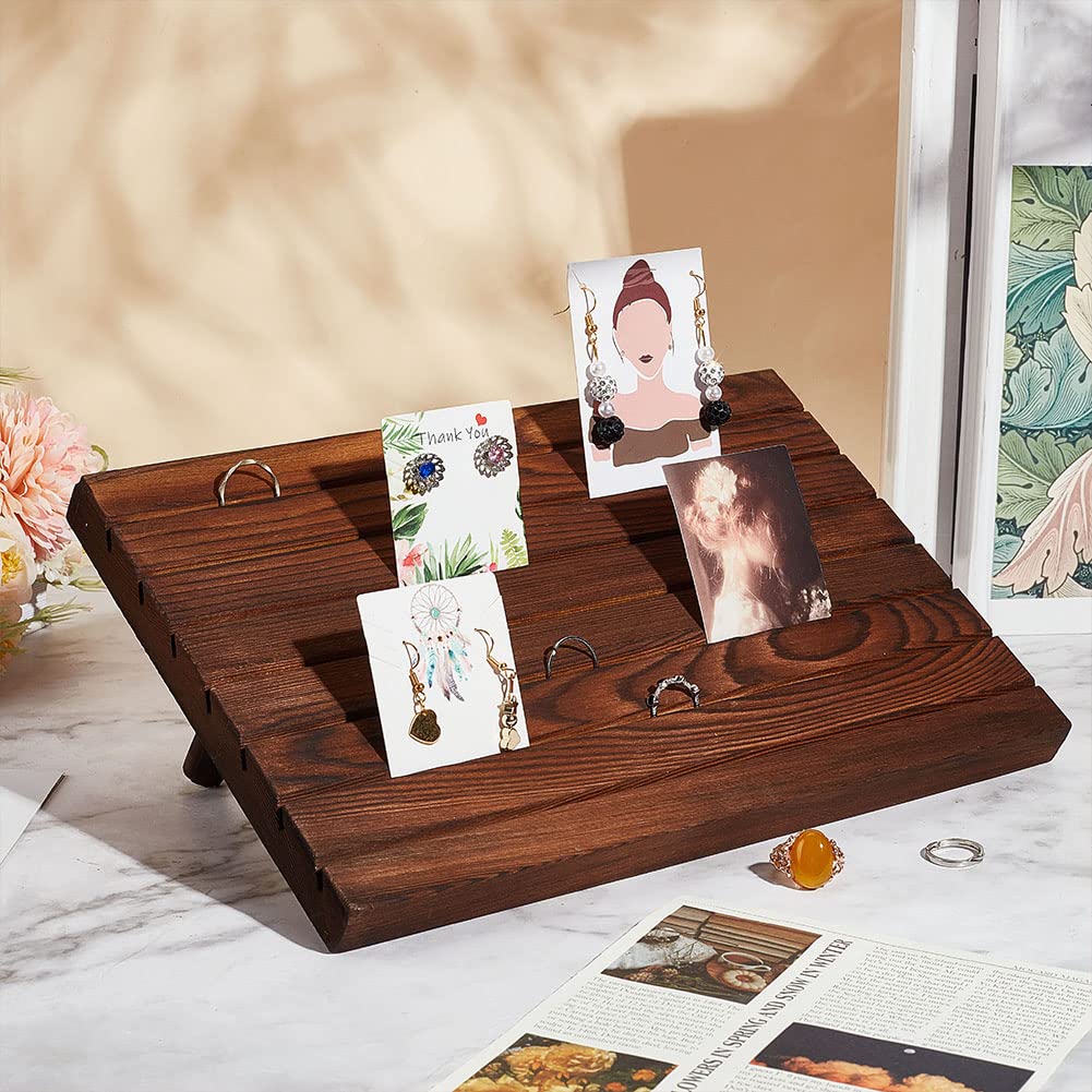 NBEADS 7 Slots Houten Oorbel Display Stands, Houten Oorbel Kaarthouder Met 2 Afneembare Pinnen Sieraden Oorbel Display Oorbel Houder Organizer voor Verkoop, 29x19cm