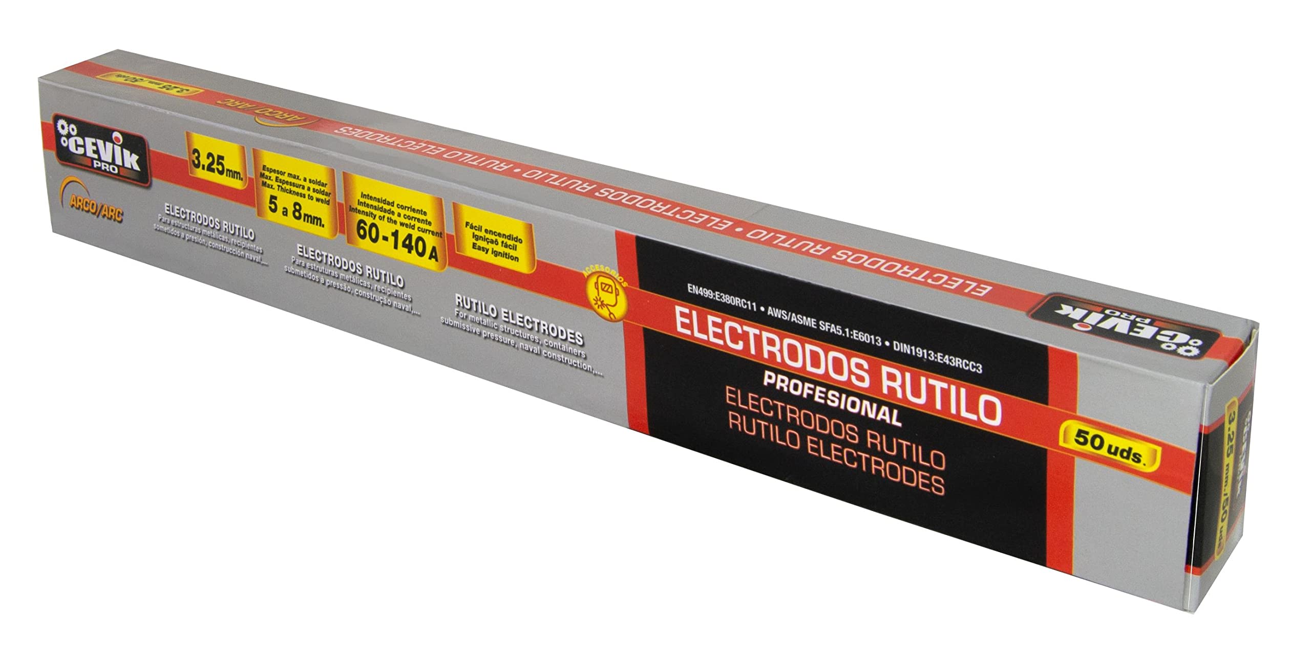 CEVIK PRO - Electrodos Soldadura 3,25 mm - Pack 50 Unidades - Soldadura MMA - AWS E6013 - Rutilo Accesorios Soldadura Electrodo - Arco Estable - Fácil Encendido - Soldadores Domésticos/Profesionales