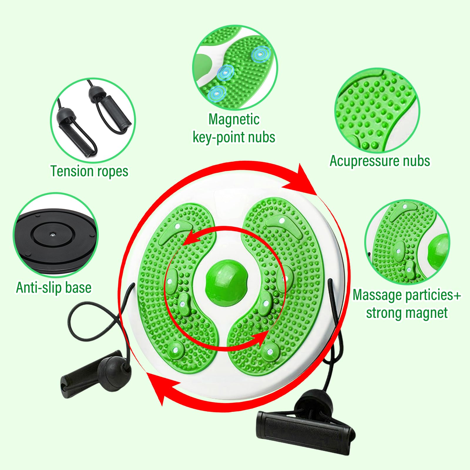 Twist Disque De Taille Avec Corde De Traction, Planche D'équilibre Fitness Disque De Torsion D'aérobic Fitness Multi-Fonctionnel Massage Magnétique Pour Exercices De Fitness Et De Mouvement