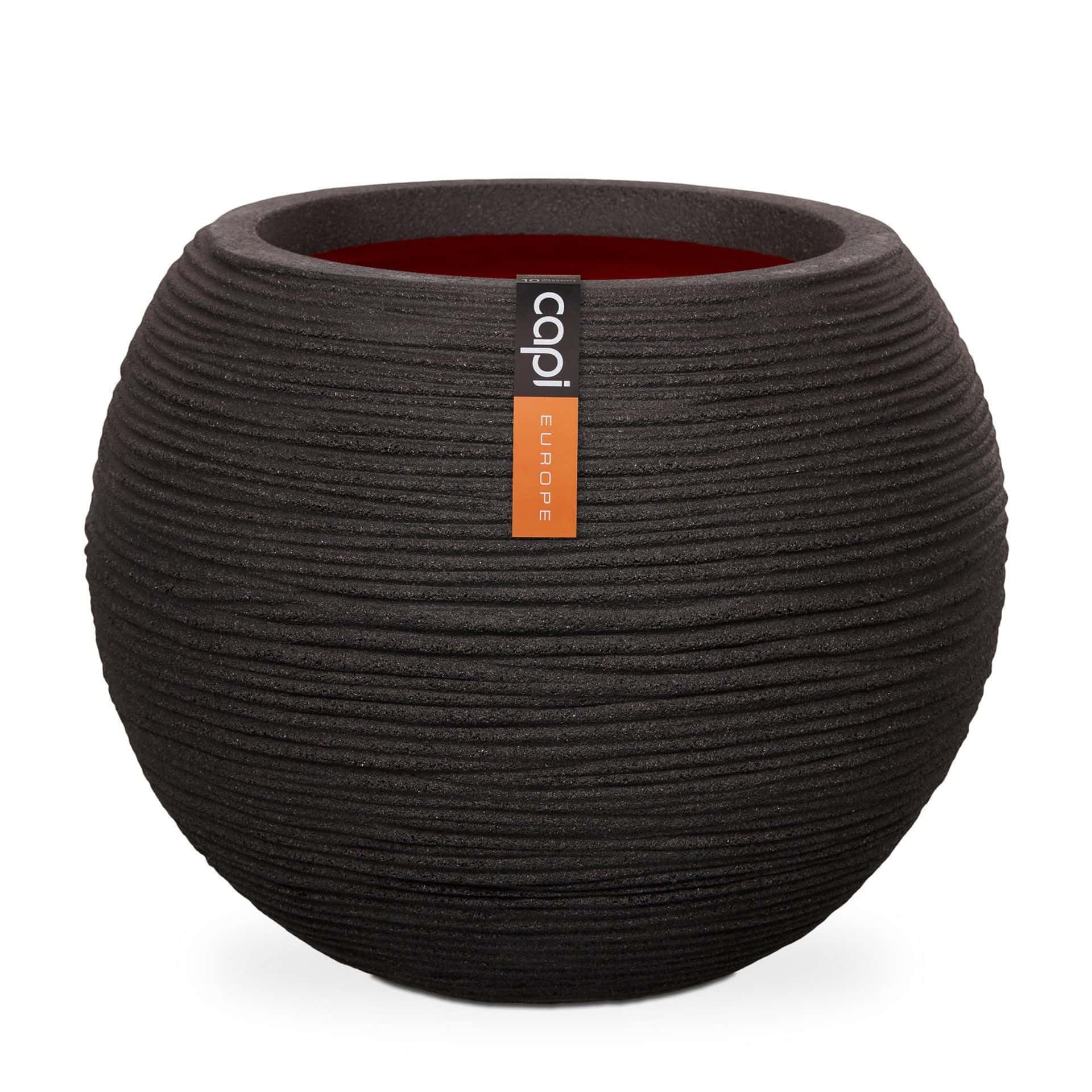 Capi Europe - Gefäß Kugel Rib NL - 40x32 - Schwarz - Blumentopf für den Innen- und Außeneinsatz - Übertopf - Pflanztopf - Pflanzgefäß - Kunststoff - KBLR270