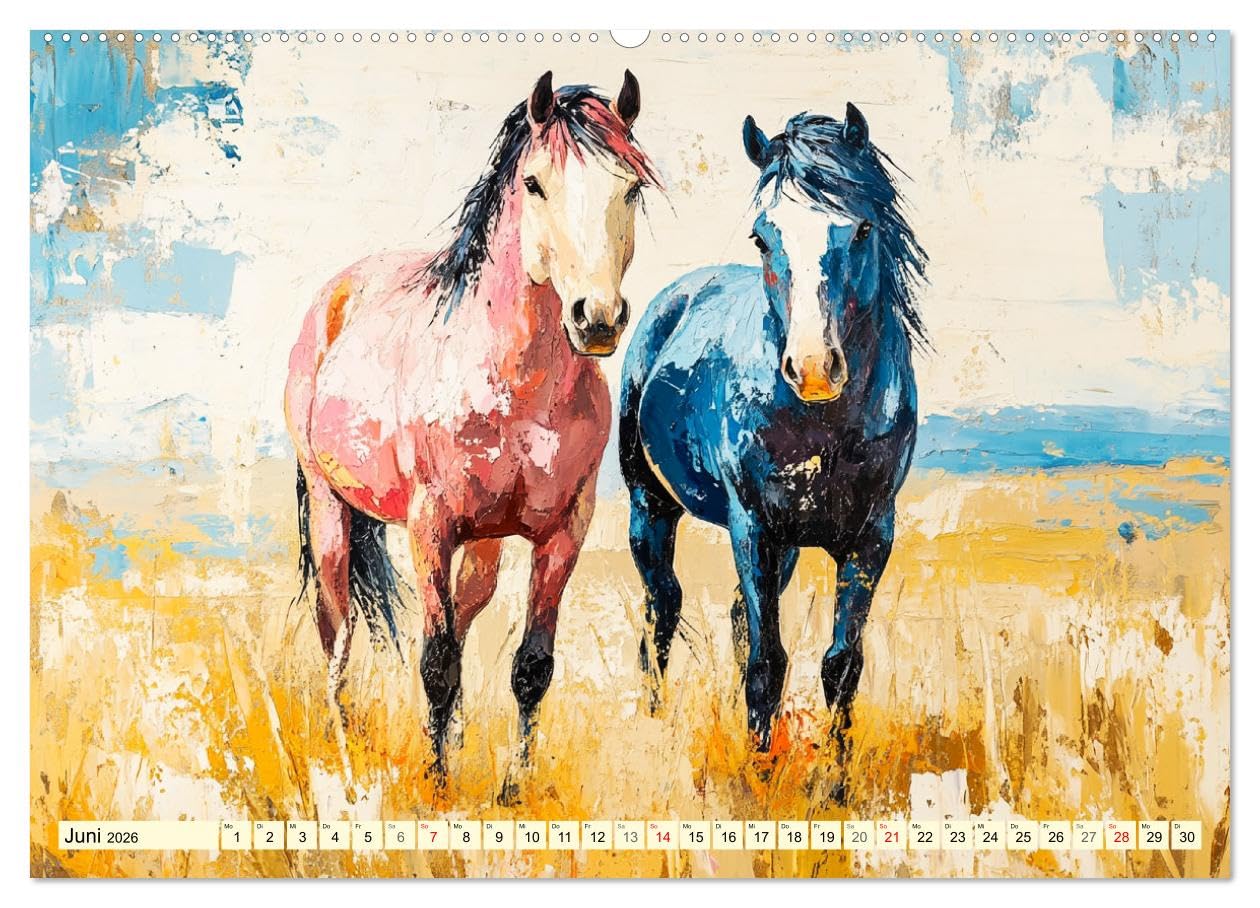 Die Eleganz der Pferde. Poesie im Ölgemälde-Stil (hochwertiger Premium Wandkalender 2026 DIN A2 quer), Kunstdruck in Hochglanz: Die Anmut und Kraft ... Ölgemälde-Stil (CALVENDO Tiere)